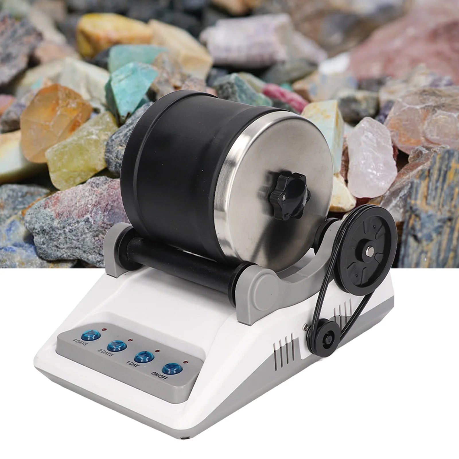 RociPolis Professional Rock Tumbler Kit – Quiet Leak-Proof Barrel with Gems, Grit & Jewelry Settings