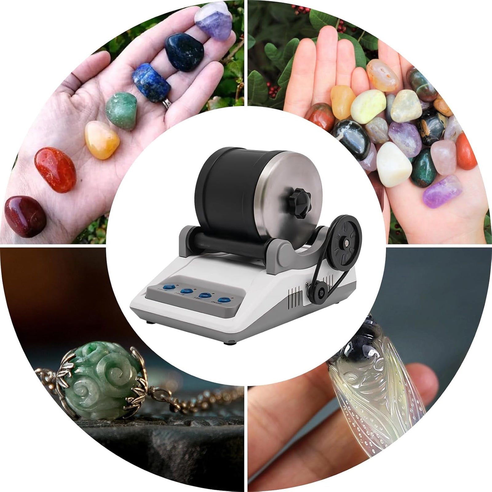 RociPolis Professional Rock Tumbler Kit – Quiet Leak-Proof Barrel with Gems, Grit & Jewelry Settings