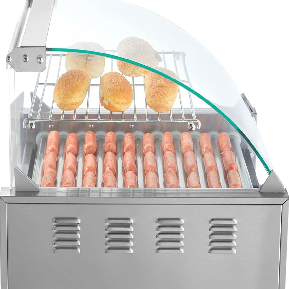 RoliHemix Electric 11-Roller Hot Dog Grill Machine with Glass Hood