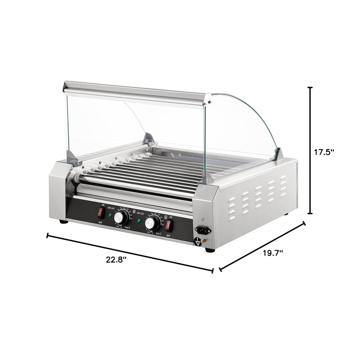 RoliHemix Electric 11-Roller Hot Dog Grill Machine with Glass Hood