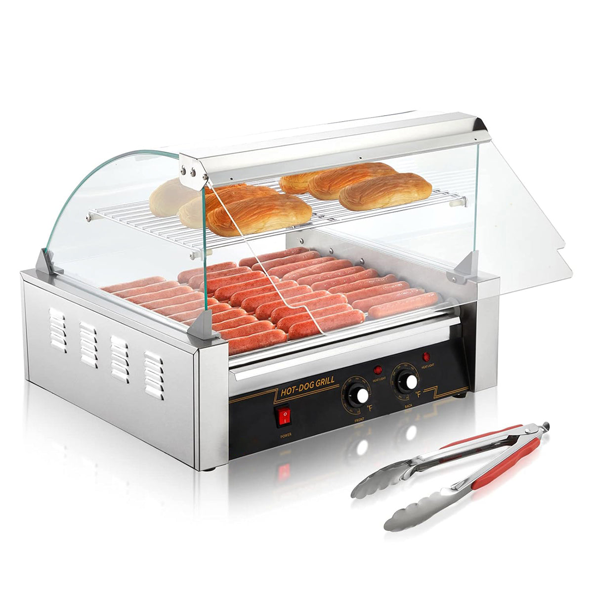 RoliHemix Electric 11-Roller Hot Dog Grill Machine with Glass Hood