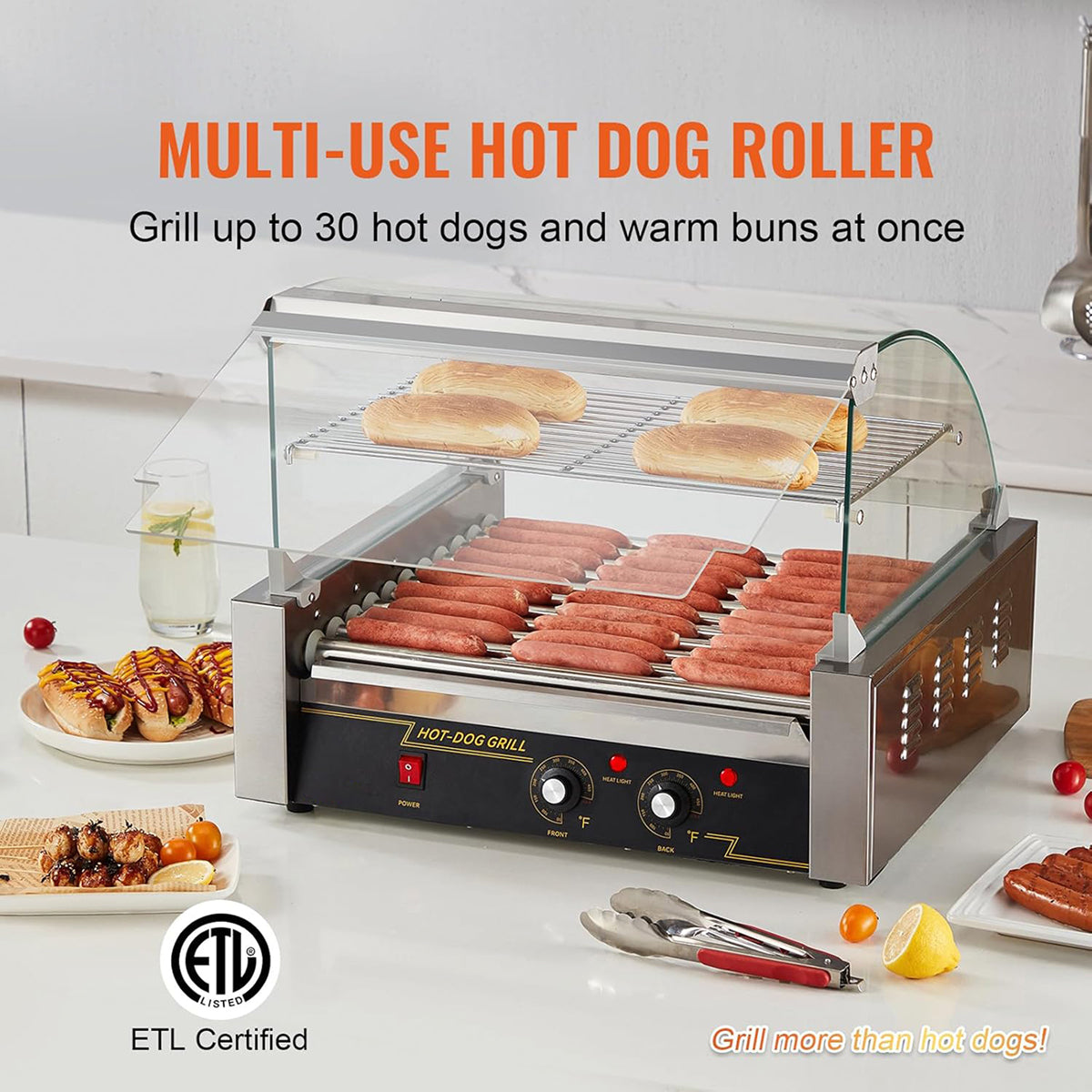RoliHemix Electric 11-Roller Hot Dog Grill Machine with Glass Hood