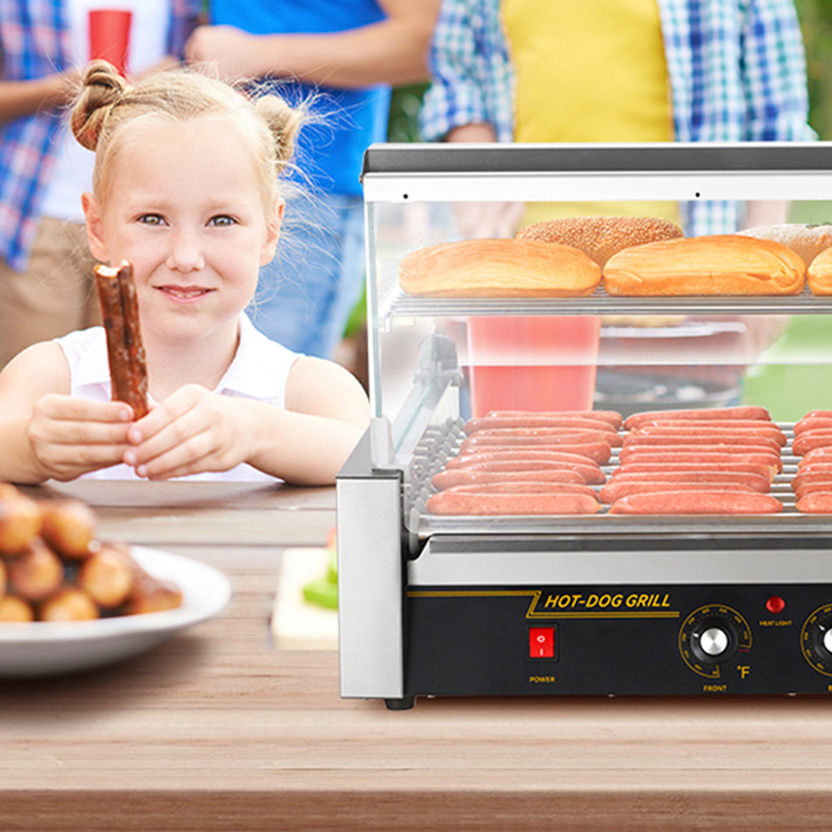 RoliHemix Electric 11-Roller Hot Dog Grill Machine with Glass Hood