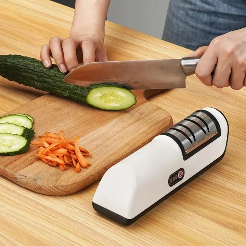 SharpyVex 3-Stage Electric Sharpener – Precision Diamond Abrasives, Scissor Slot & Non-Slip Base