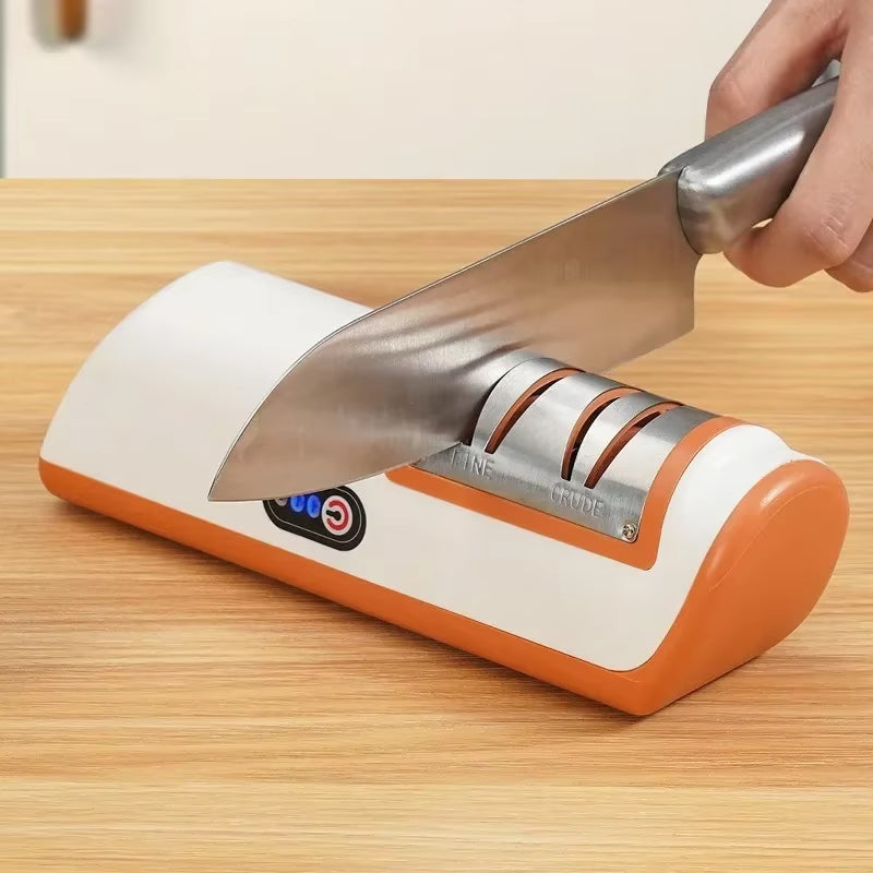 SharpyVex 3-Stage Electric Sharpener – Precision Diamond Abrasives, Scissor Slot & Non-Slip Base
