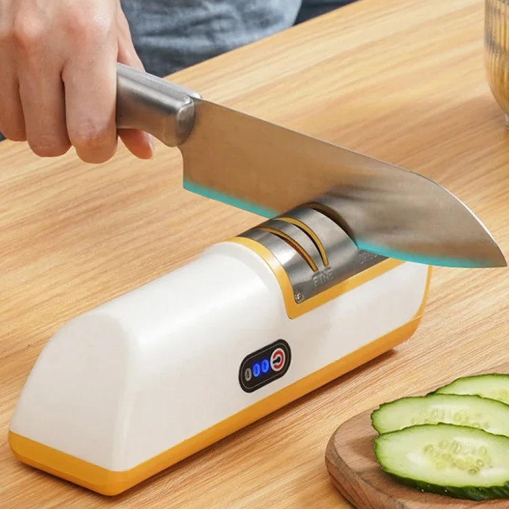 SharpyVex 3-Stage Electric Sharpener – Precision Diamond Abrasives, Scissor Slot & Non-Slip Base