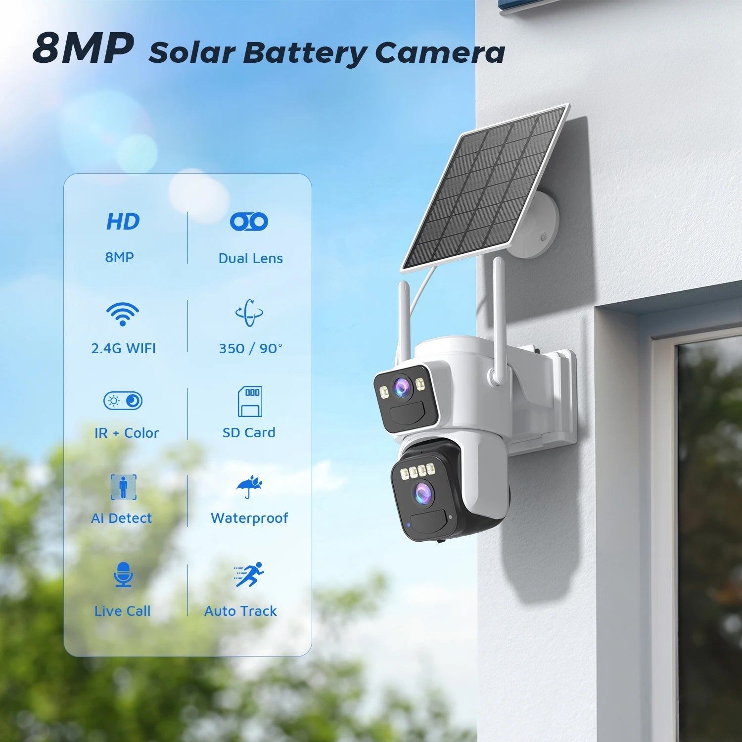 ElixForn 4K 8MP Solar Security Camera – 360° Pan-Tilt, AI Human Detection & Wire-Free Charging