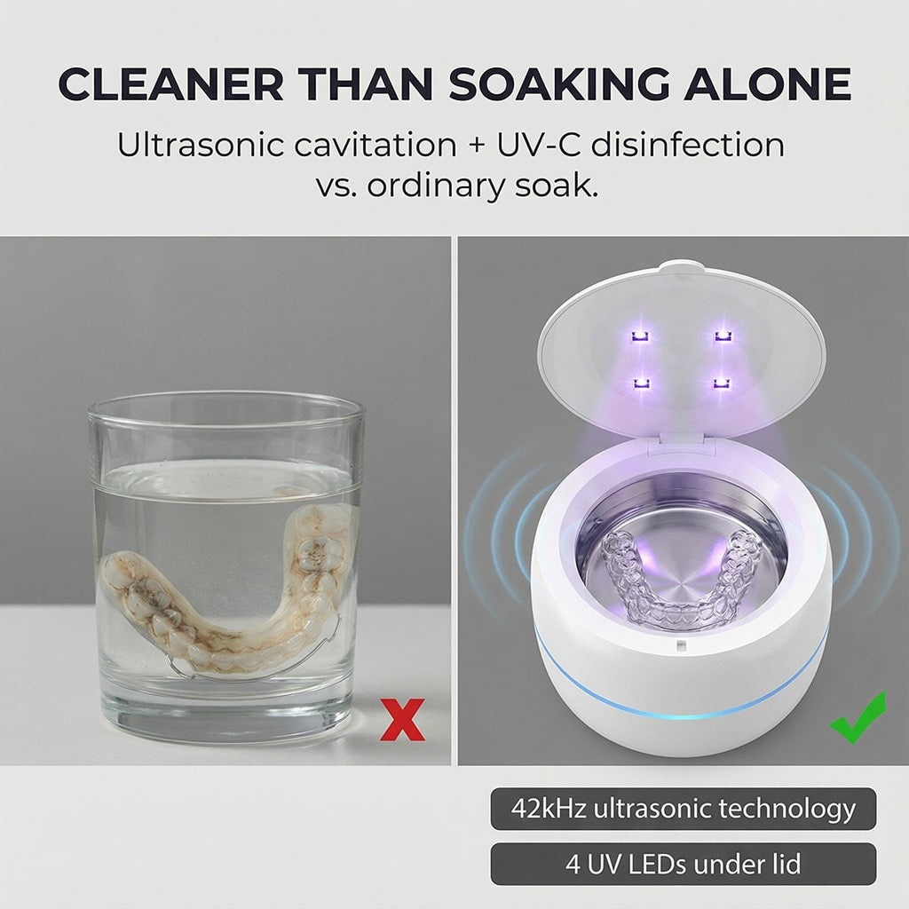 SoniMilix Ultrasonic Dental Pod – 42kHz High-Frequency Cleaning & UV-C Sanitization for Retainers