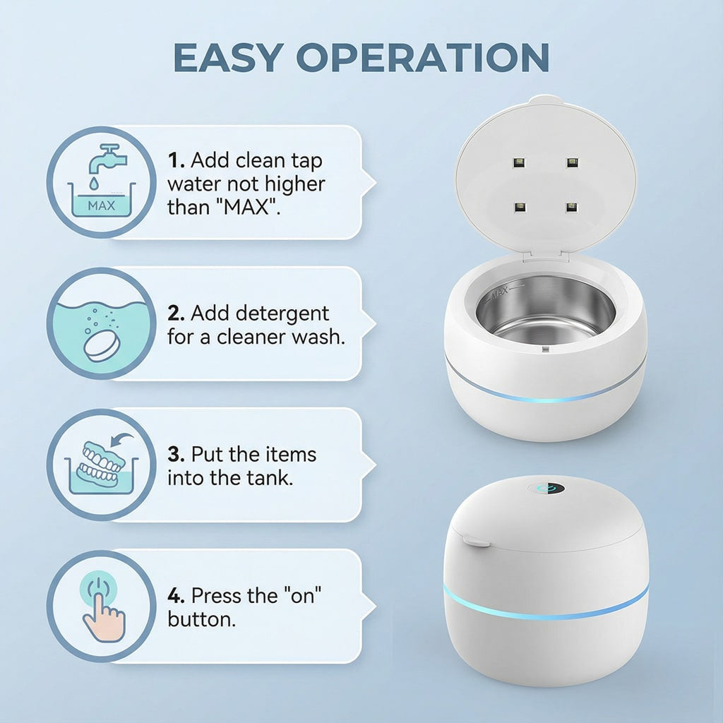 SoniMilix Ultrasonic Dental Pod – 42kHz High-Frequency Cleaning & UV-C Sanitization for Retainers
