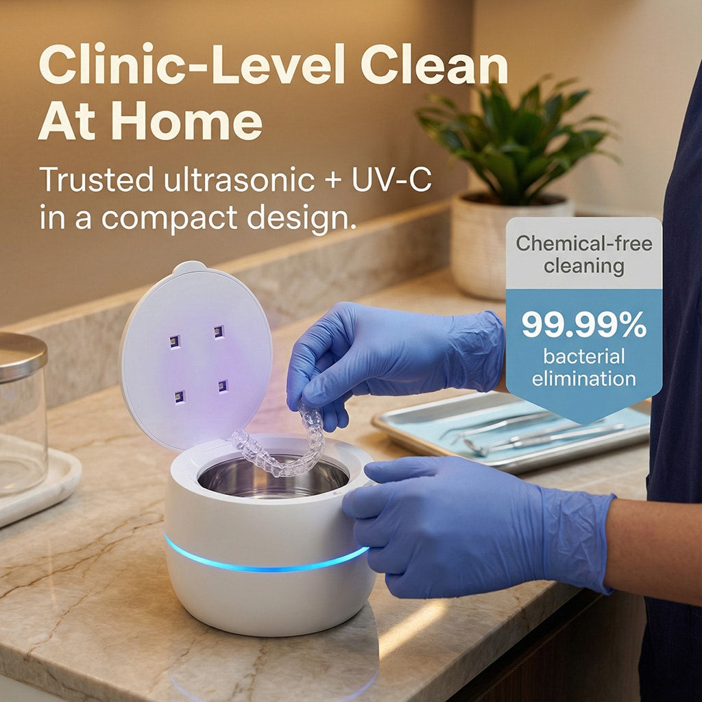 SoniMilix Ultrasonic Dental Pod – 42kHz High-Frequency Cleaning & UV-C Sanitization for Retainers