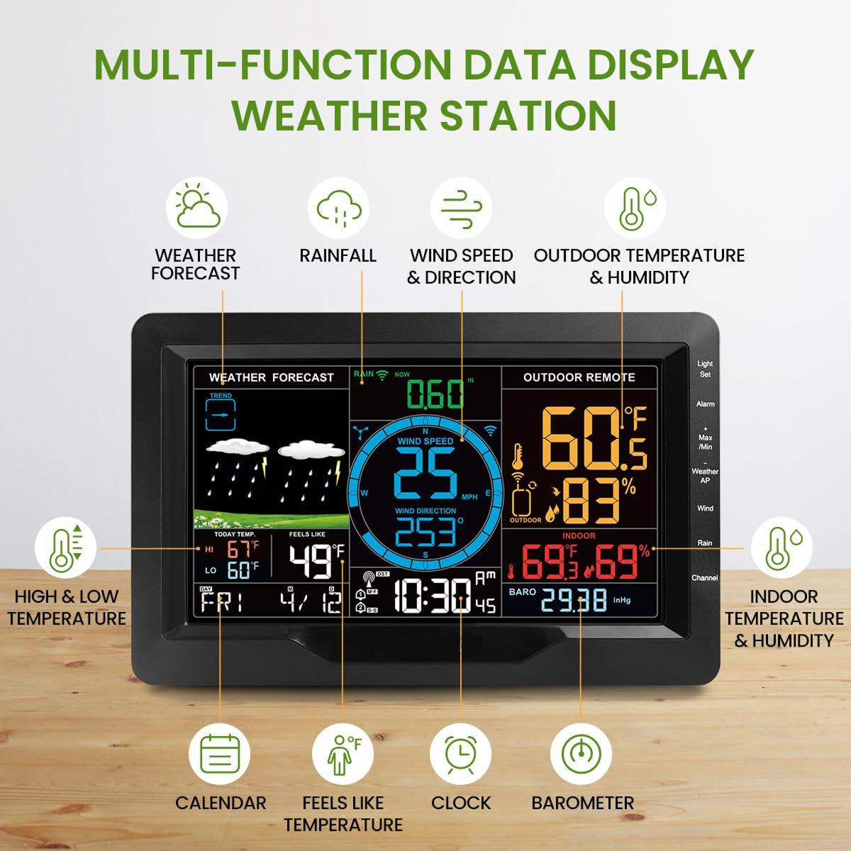 TaciAtmos Digital Outdoor Thermometer – Wireless Weather Station, High-Precision Sensors & Backlit Screen