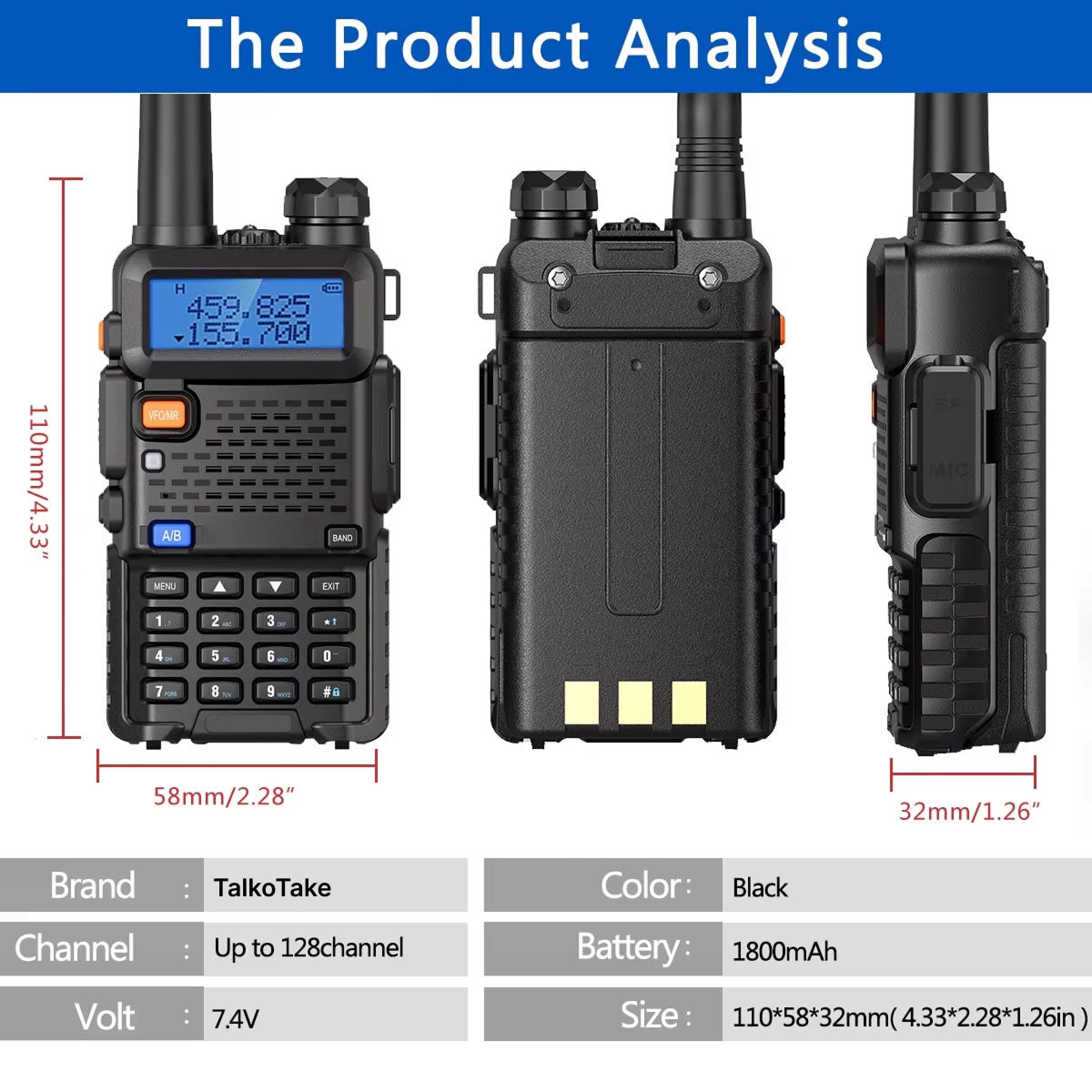 TalkoTake GMRS Two-Way Radio – Long Range Communication, 22 Channels & IP54 Weatherproof Design