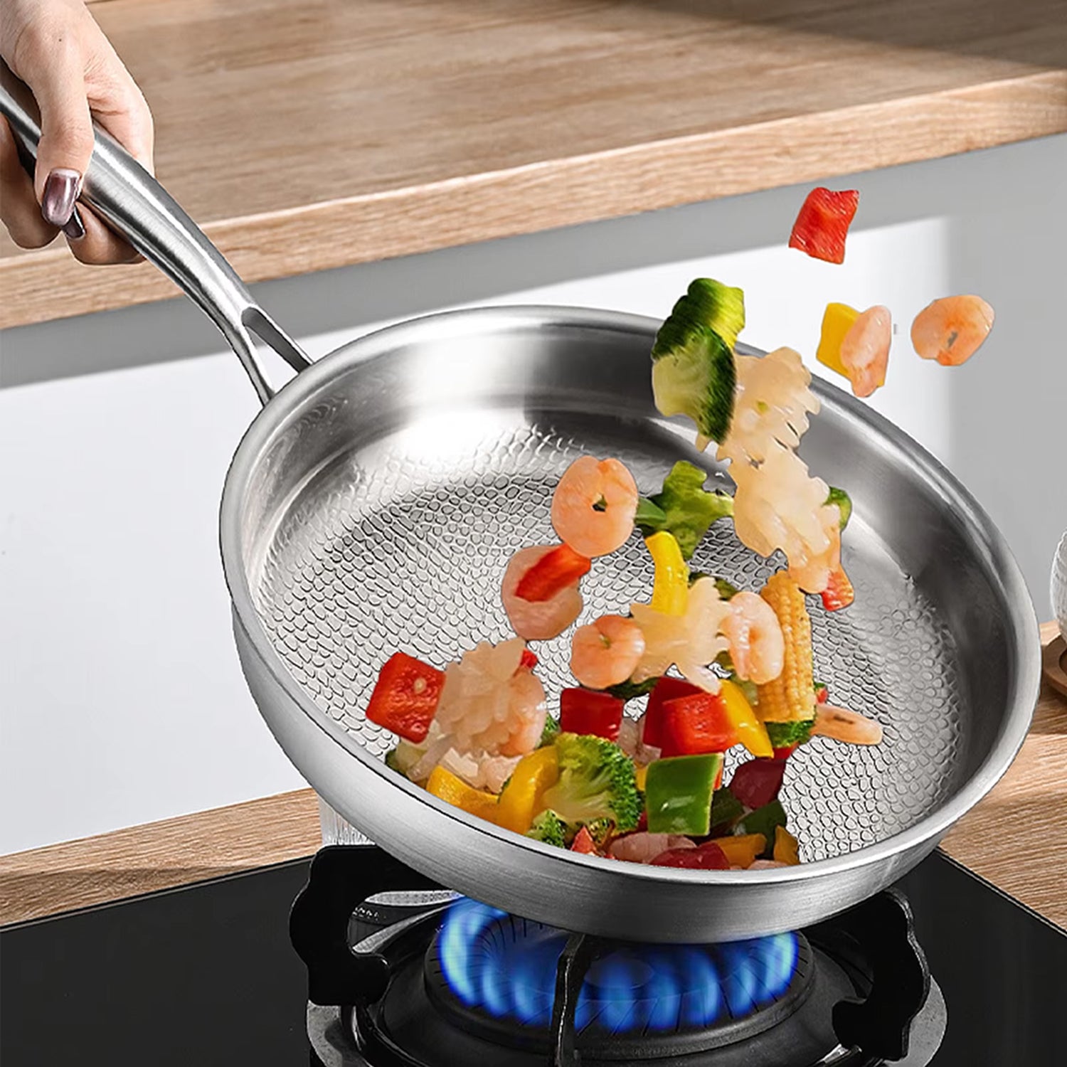 TiMaxpi 12-Inch Titanium Frying Pan – Hexagonal Non-Stick Surface, Scratch Resistant & All-Stove Ready