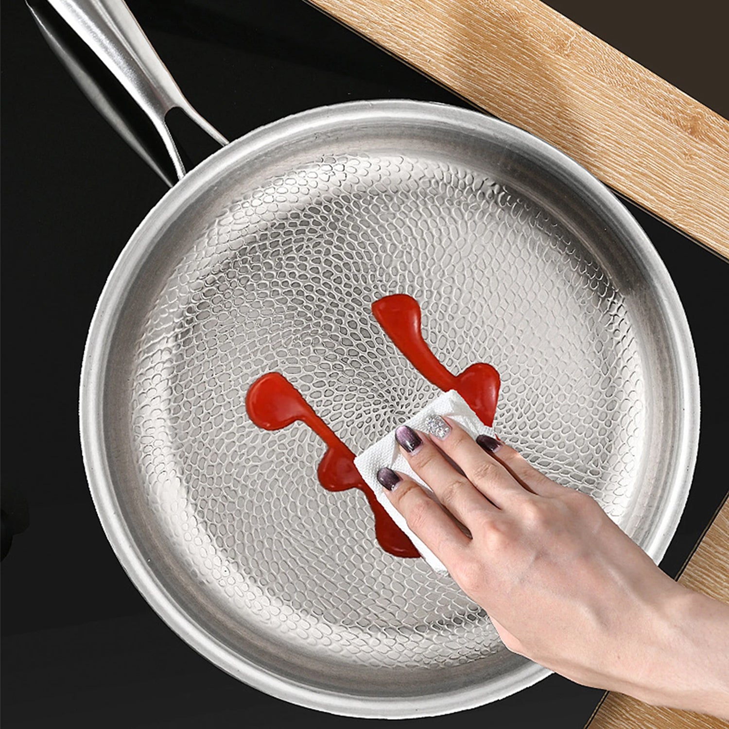 TiMaxpi 12-Inch Titanium Frying Pan – Hexagonal Non-Stick Surface, Scratch Resistant & All-Stove Ready