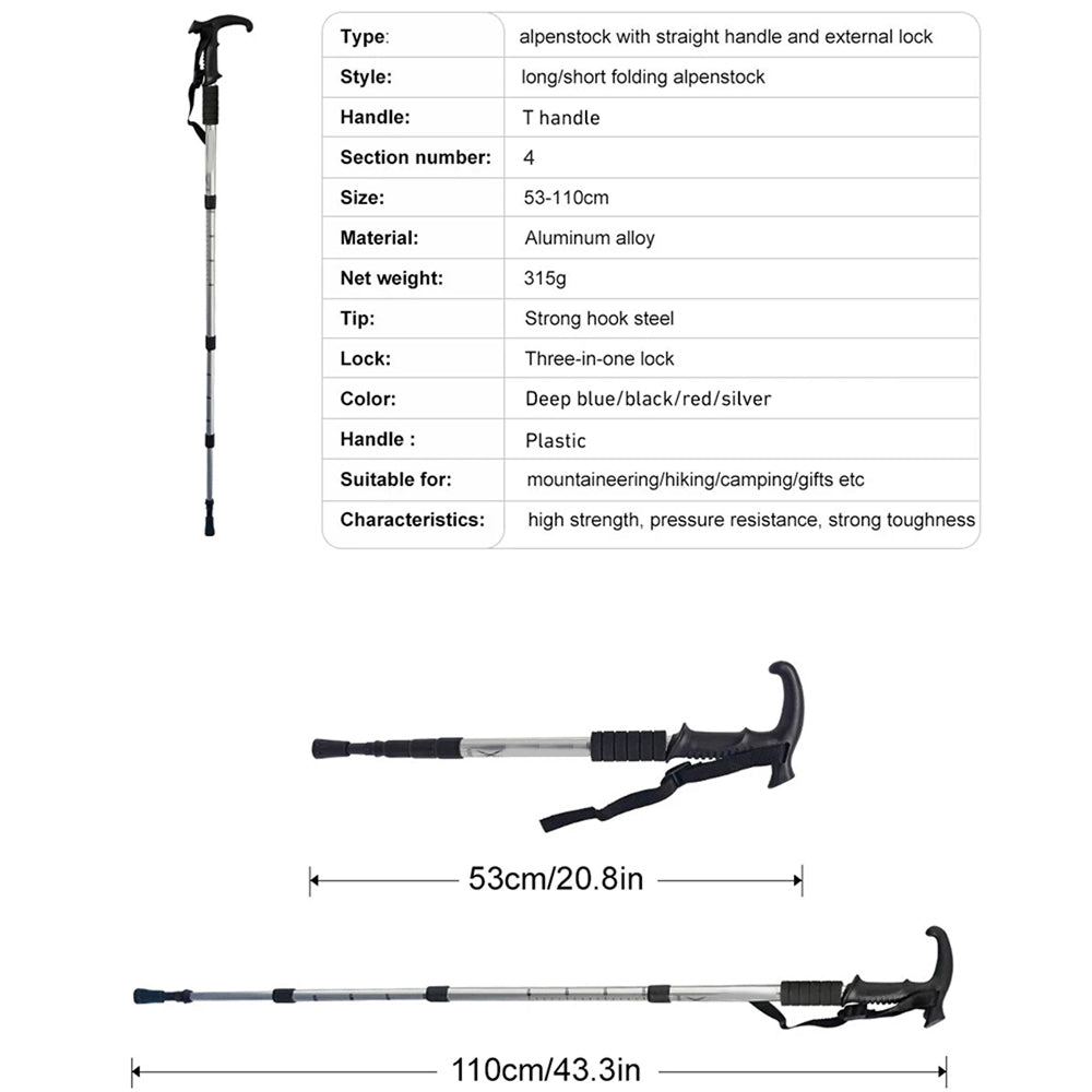 TrekPixin Professional Hiking Poles – Adjustable T-Handle Aluminum Alloy, 315g Lightweight Design
