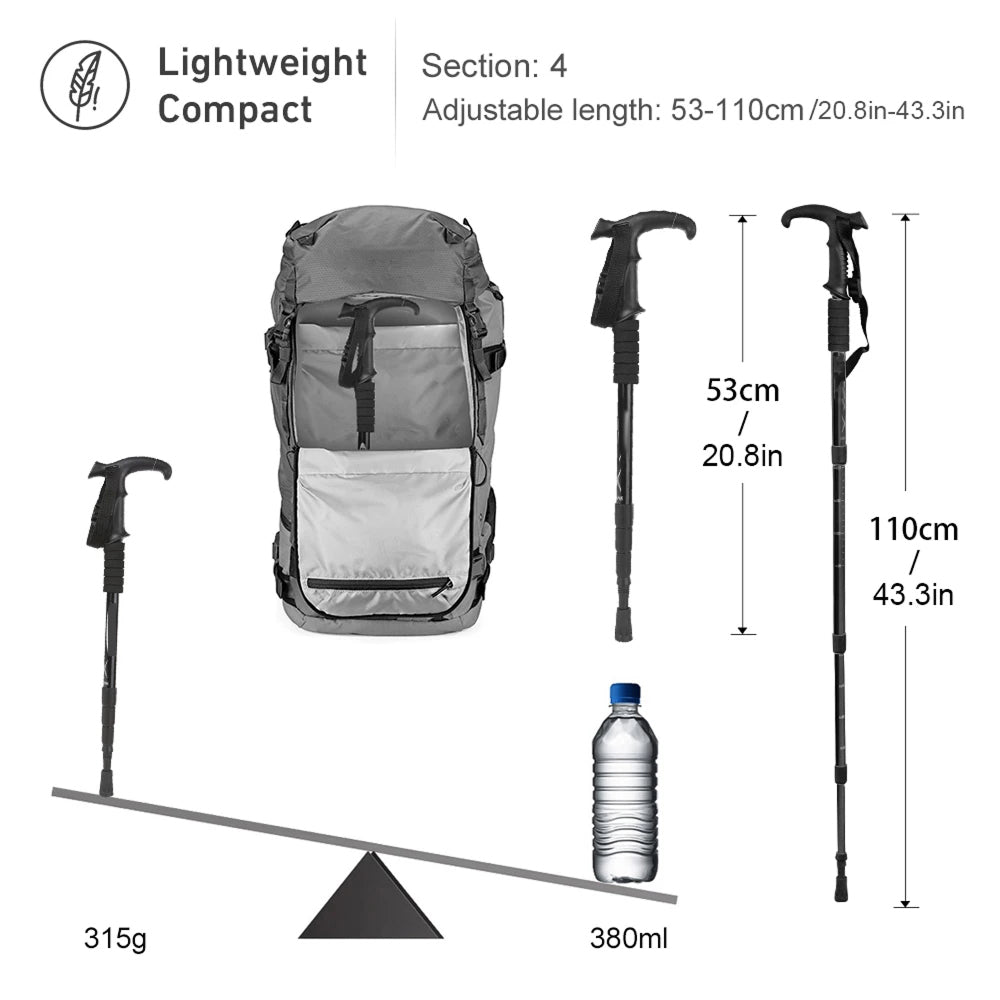 TrekPixin Professional Hiking Poles – Adjustable T-Handle Aluminum Alloy, 315g Lightweight Design
