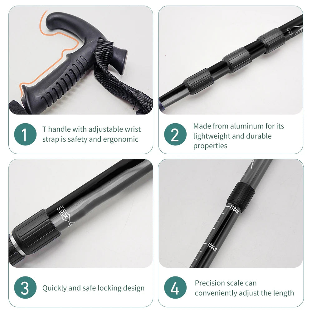 TrekPixin Professional Hiking Poles – Adjustable T-Handle Aluminum Alloy, 315g Lightweight Design