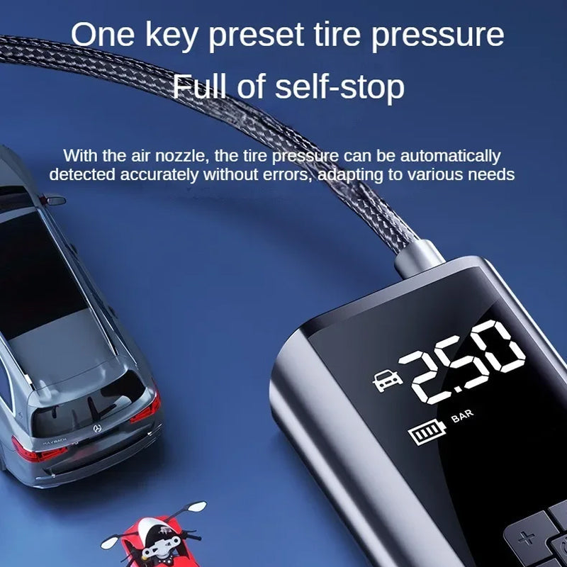 TyrixMax 150PSI Cordless Tyre Inflator – Digital Pressure Gauge, Auto-Stop & LED Emergency Light