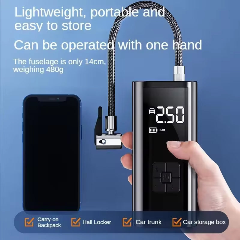 TyrixMax 150PSI Cordless Tyre Inflator – Digital Pressure Gauge, Auto-Stop & LED Emergency Light