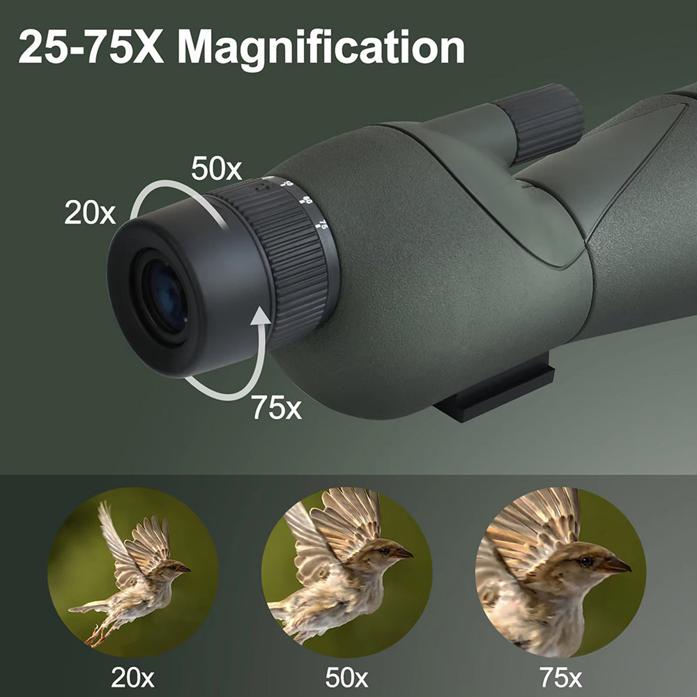 UnixClos HD Spotting Scope – 25-75x60mm Magnification, BAK4 Prism & Universal Phone Adapter