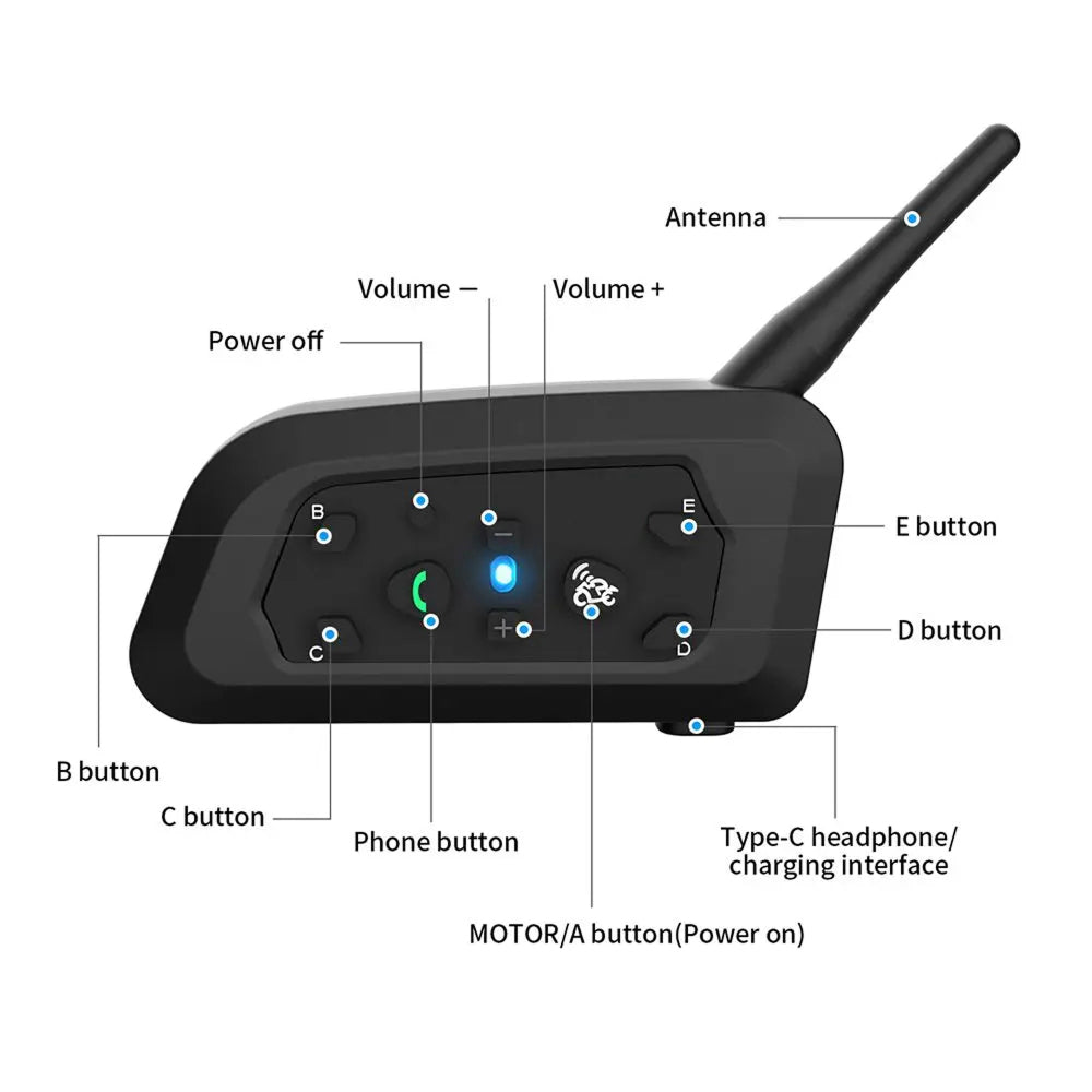 ViMocox Motorcycle Bluetooth Intercom – 800m Range, 6-Rider Connect & IP67 Waterproof Headset