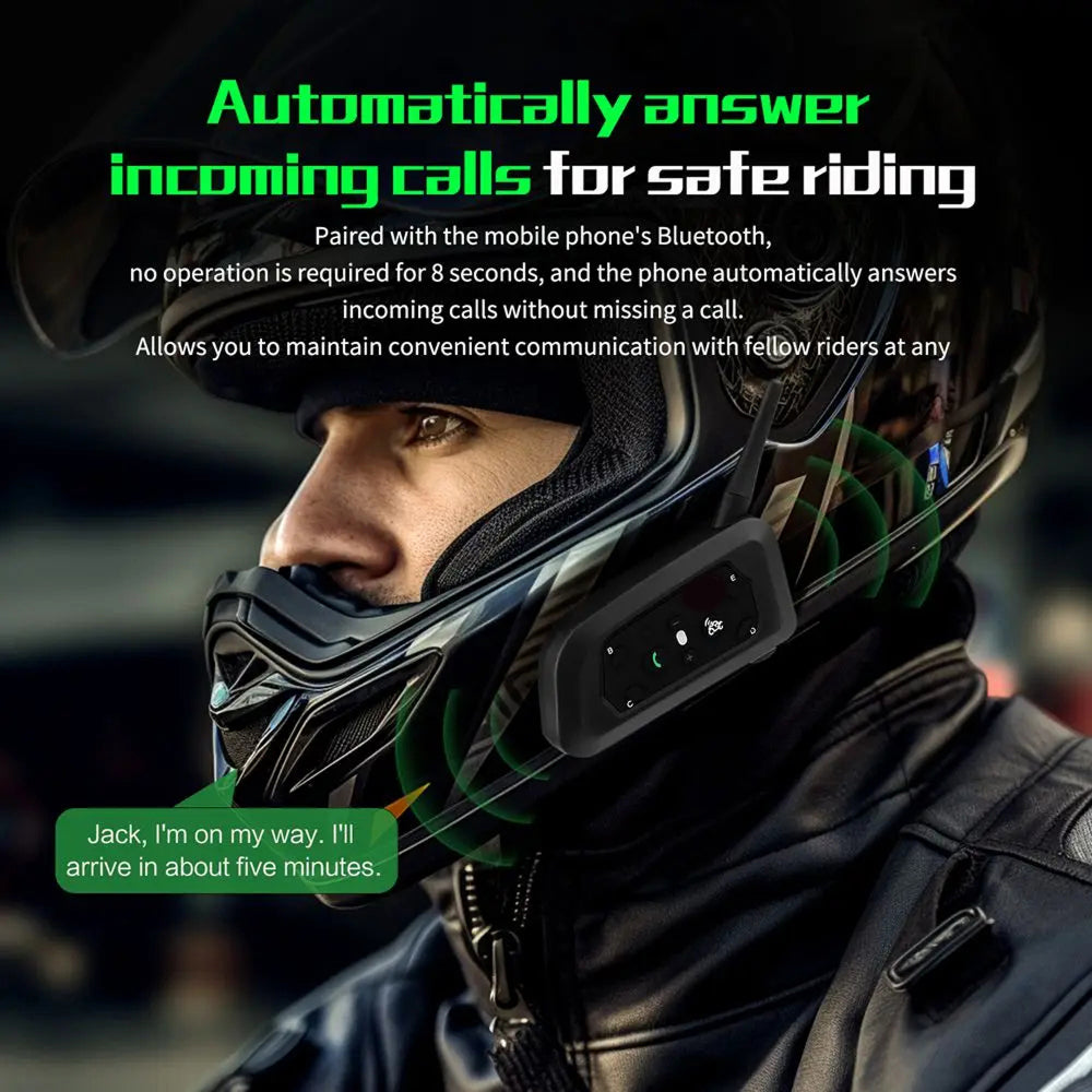 ViMocox Motorcycle Bluetooth Intercom – 800m Range, 6-Rider Connect & IP67 Waterproof Headset