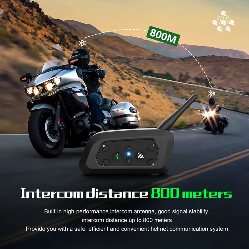 ViMocox Motorcycle Bluetooth Intercom – 800m Range, 6-Rider Connect & IP67 Waterproof Headset