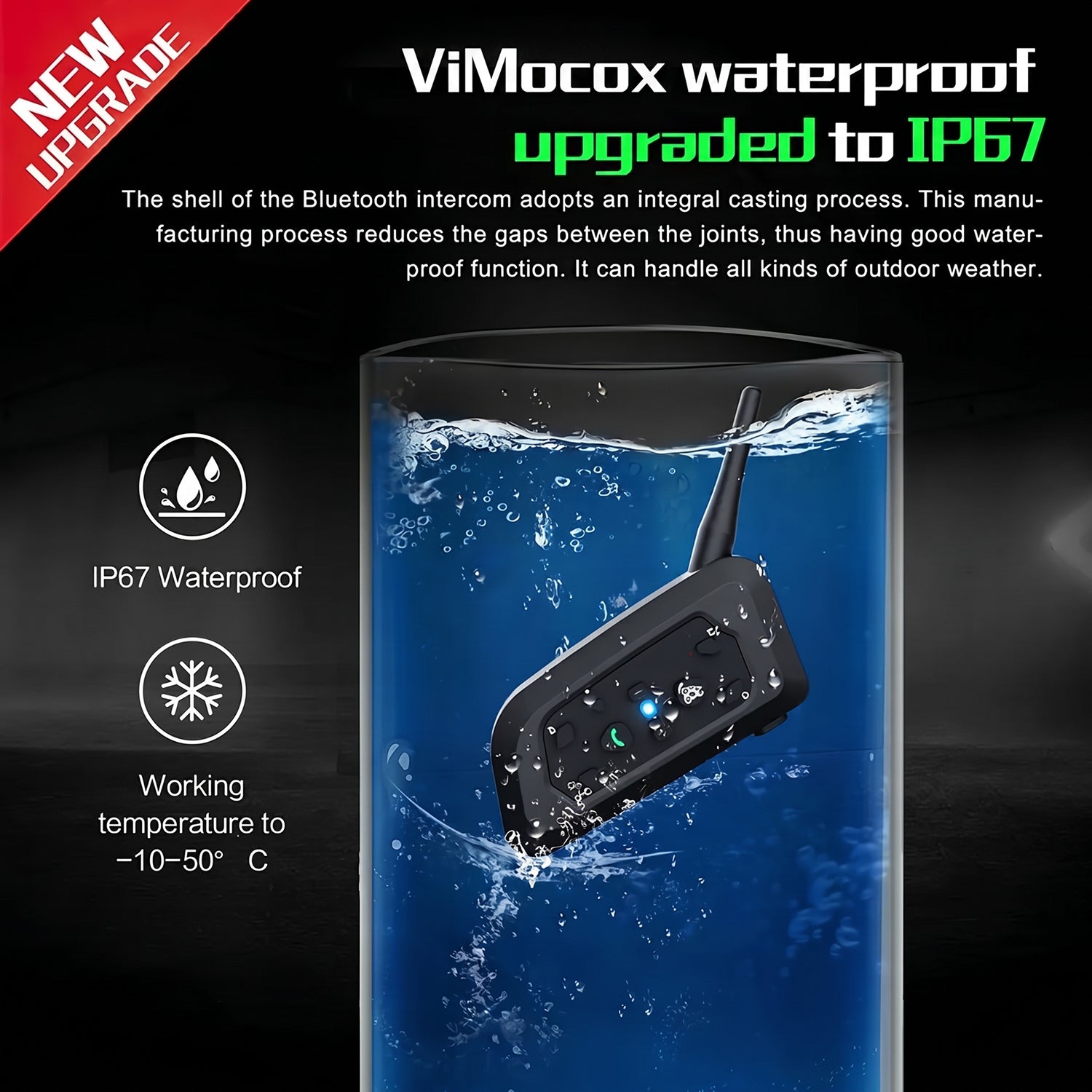 ViMocox Motorcycle Bluetooth Intercom – 800m Range, 6-Rider Connect & IP67 Waterproof Headset