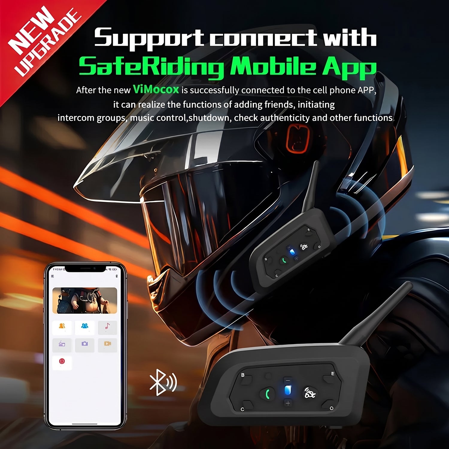 ViMocox Motorcycle Bluetooth Intercom – 800m Range, 6-Rider Connect & IP67 Waterproof Headset