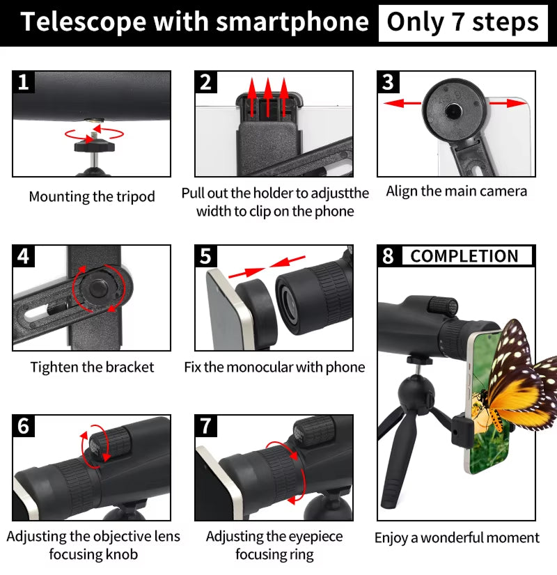 EziScopi V2 HD 12x50 – BAK4 Prism, Multi-Coated Lens & Universal Smartphone Photography Kit