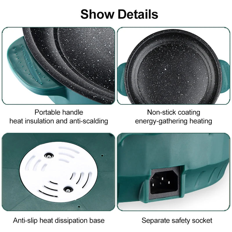 VixKilet Electric Skillet Non-Stick Hot Pot with Dual Power Control & Safety Shut-Off