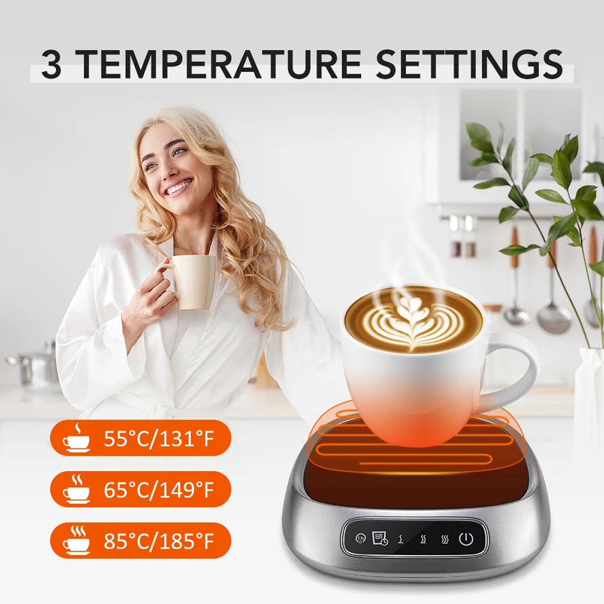 WarimCovi Coffee Mug Warmer 3 Temperature Settings 8H Auto Shut Off USB Powered