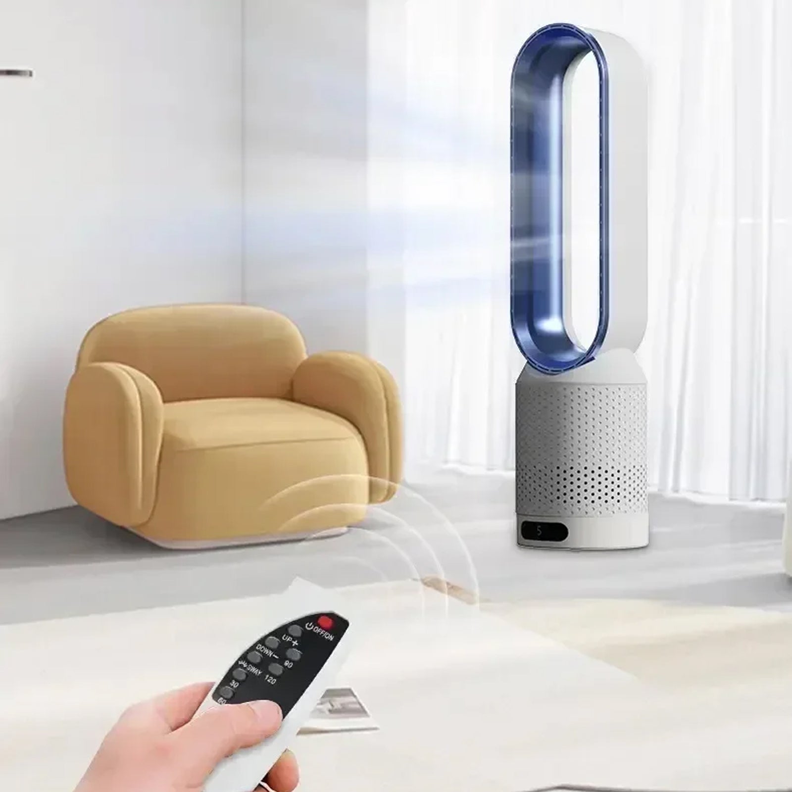FakiLiax Sleek Bladeless Fan – Quiet Air Multiplier Technology, Safe Airflow Stream & Modern Minimalist Design
