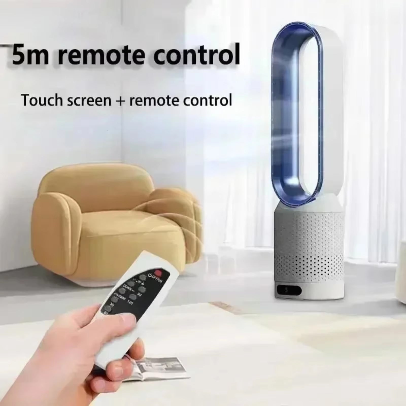 FakiLiax Sleek Bladeless Fan – Quiet Air Multiplier Technology, Safe Airflow Stream & Modern Minimalist Design
