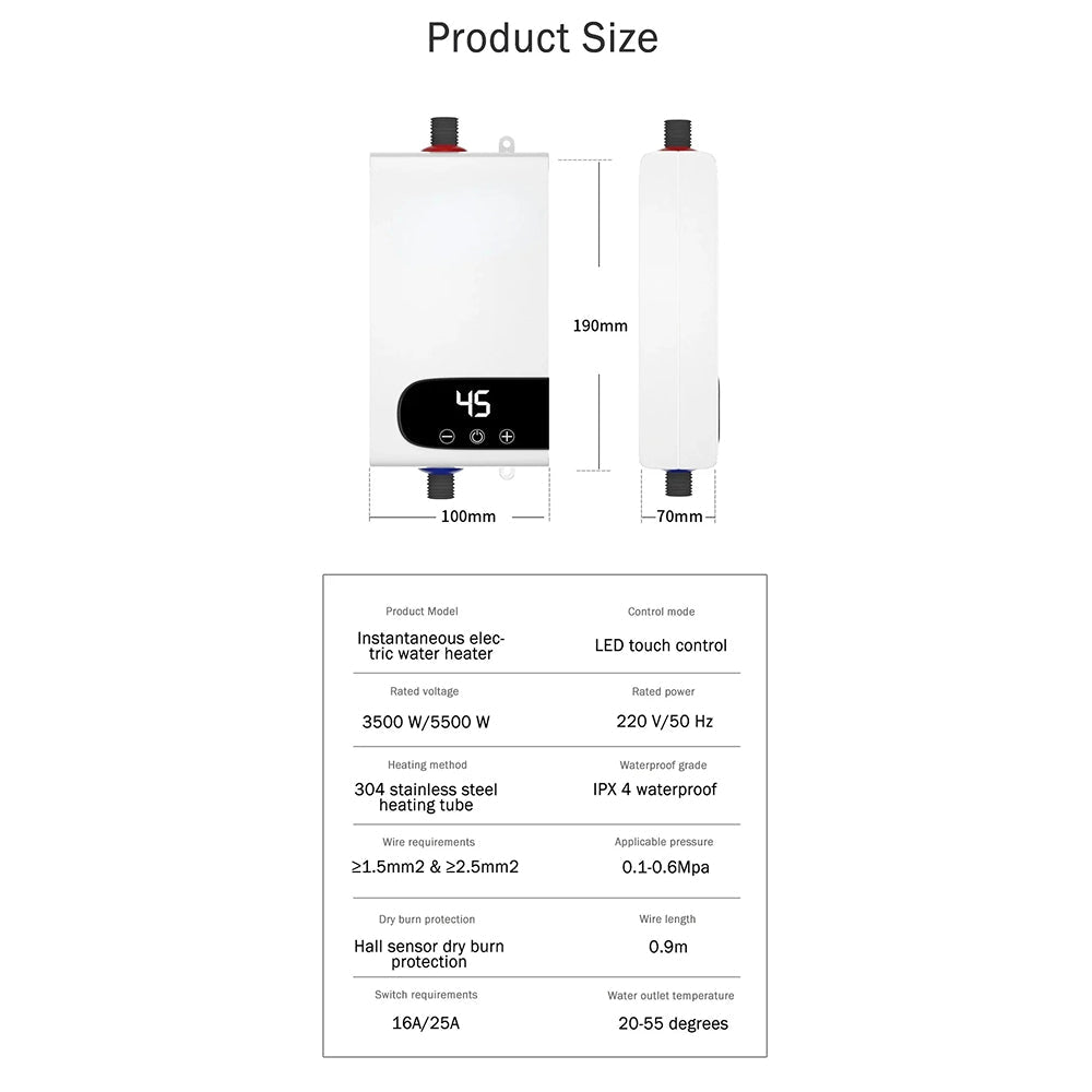 ZorinVell 5500W Instant Heating For Immediate Hot Water